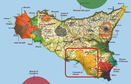 Wine map of Sicily